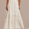 New Polka Dots Elastic Waist Tiered Midi Skirt Ivory