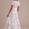 Wholesale Floral Short Sleeve Round Neck Smocked Maxi Dress Multi