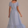 Online Cute Floral Short Sleeve Square Neck Buttons Maxi Dress Light Blue