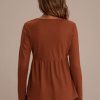 Best Solid Color V Neck Long Sleeve Waffle Top Dark Orange