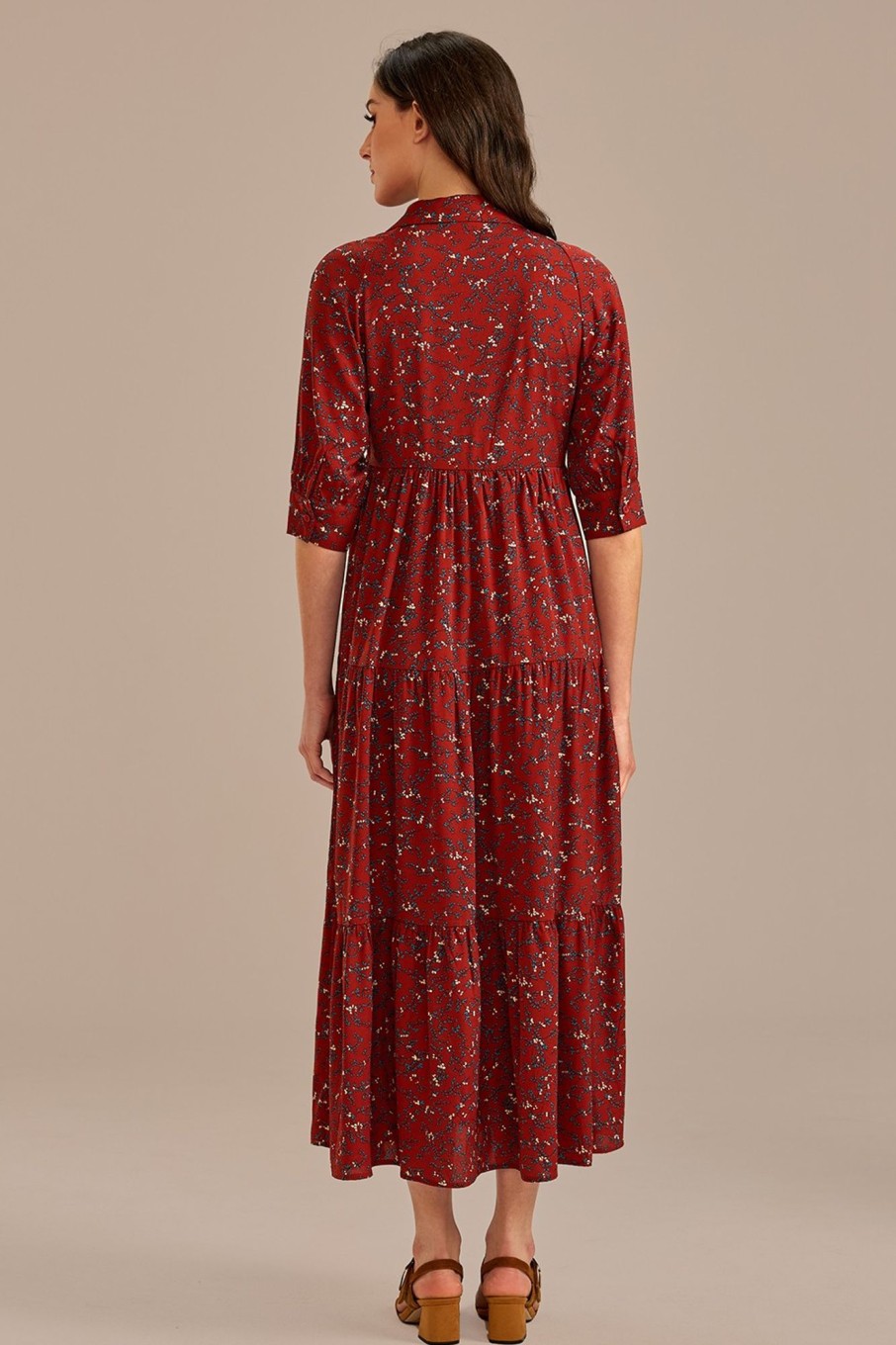 Online Floral Half Sleeve V Neck Maxi Dress Rust