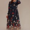 New Floral Long Sleeve Round Neck Maxi Dress Multicolor