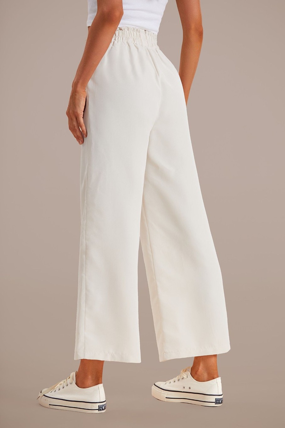 Online Elastic Waist Wide Leg Pants White