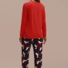 New Christmas Print Long Sleeve Round Neck Pj Set Red