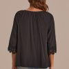 Best Round Neck 3/4 Sleeve Button Up Blouse Black