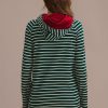 Wholesale Green Stripe Long Sleeve Doublehood Hoodie Forest Green