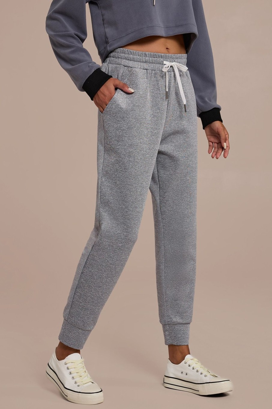 New Grey Casual Elastic Waist Joggers With Pockets Heathergray