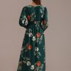 Clearance Floral Long Sleeve V Neck Maxi Dress Multi