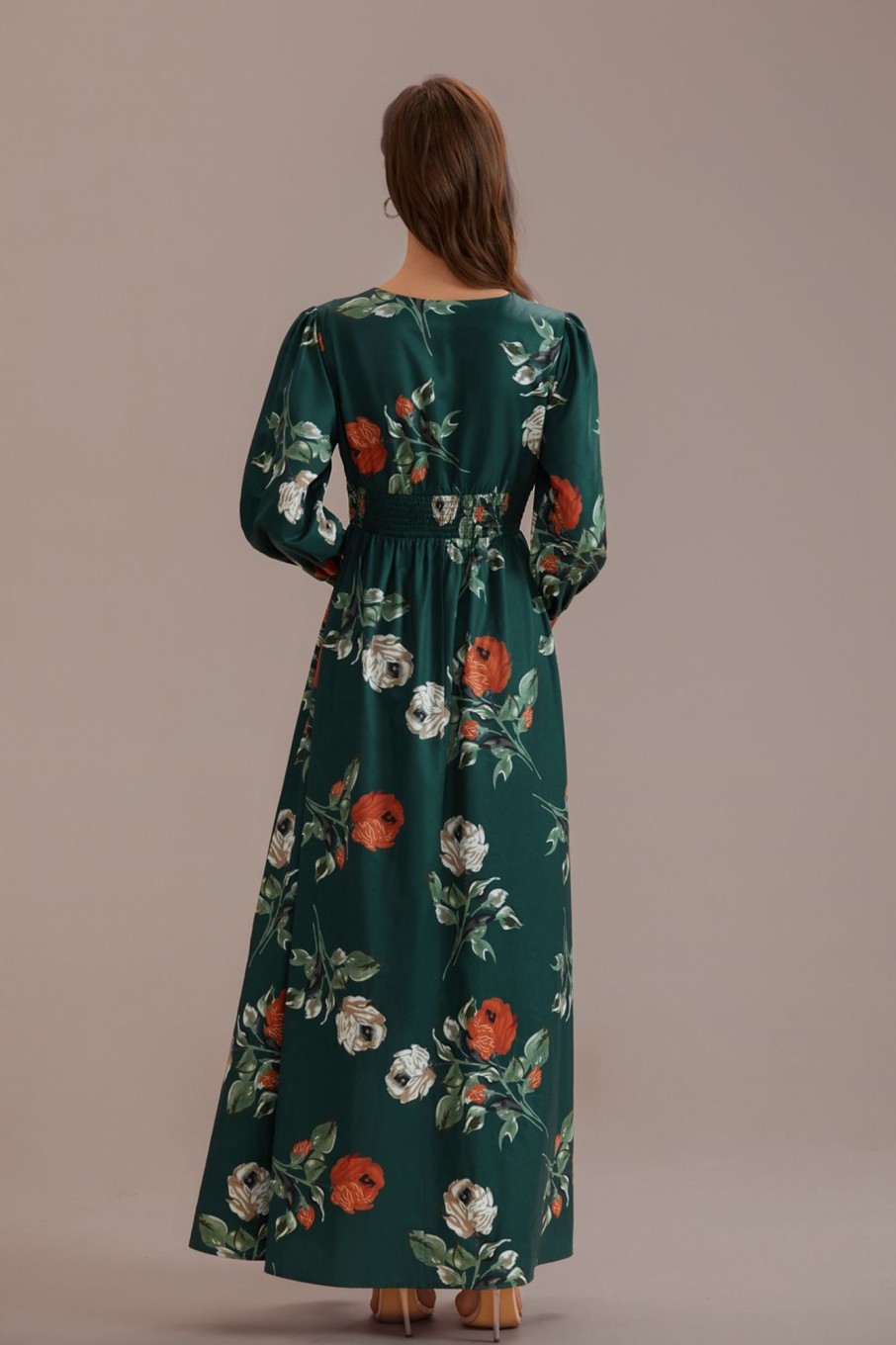 Clearance Floral Long Sleeve V Neck Maxi Dress Multi