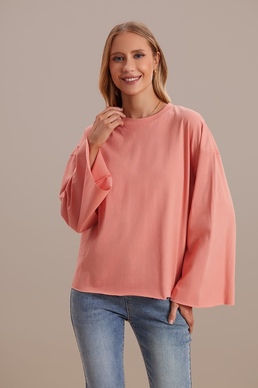 Best Solid Round Neck Casual All Season Sweater-Shirt Blouse As Picture