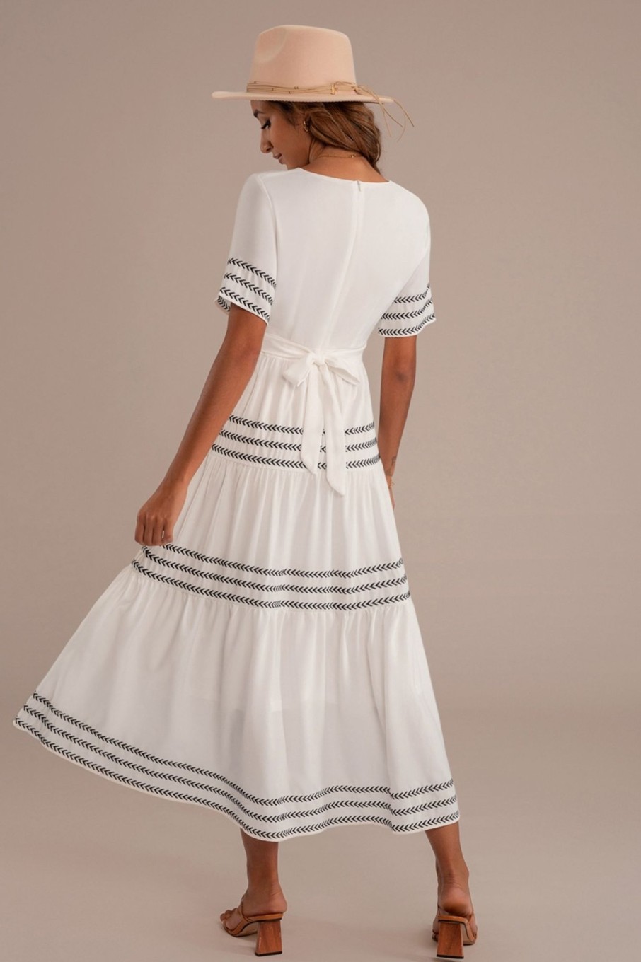 Online Half Sleeve V Neck Summer Maxi Dress White