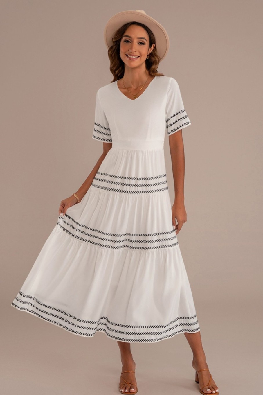 Online Half Sleeve V Neck Summer Maxi Dress White