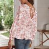 Online Casual Floral Print Long Sleeve Round Neck Blouse Pink