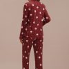 Clearance Santa Print Long Sleeve Collared Neck Buttons Pj Set Burgundy