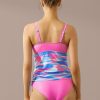 Online Tie Dye Print V Neck Tummy Control Tankini Set Pink