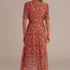 Online Short Sleeve V Neck Rayon Floral Maxi Dress Red