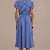 Best Short Sleeve Ruffle Neck Elastic Waist Midi Dress Blue