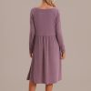 Clearance Long Sleeve Round Neck Midi Dress Mauve