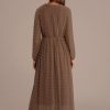 Hot Long Sleeve Round Neck Vienna Textured Maxi Dress Brown