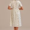 New Short Sleeve Round Neck Midi Dress Floral