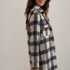 Online Black Long Sleeve Classic Neck Cute Plaid Shacket Jacket Coat Ivory