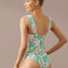 Online Light Green Floral Print Scoop Neck Tankini Set Multi