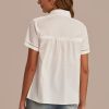 Wholesale Hollow Collared Neck Short Sleeve Button Blouse White