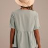 Wholesale V Neck Ruffle Short Sleeve Top Light Olive