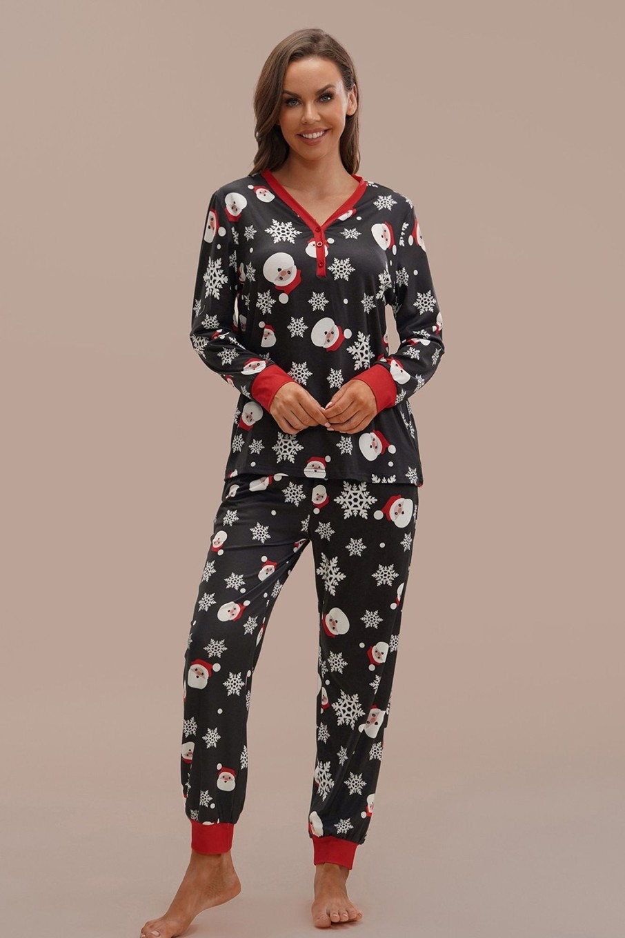 Best Christmas Print Long Sleeve Round Neck Pj Set Multicolor