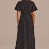 New Short Sleeve V Neck Buttons Maxi Dress Black