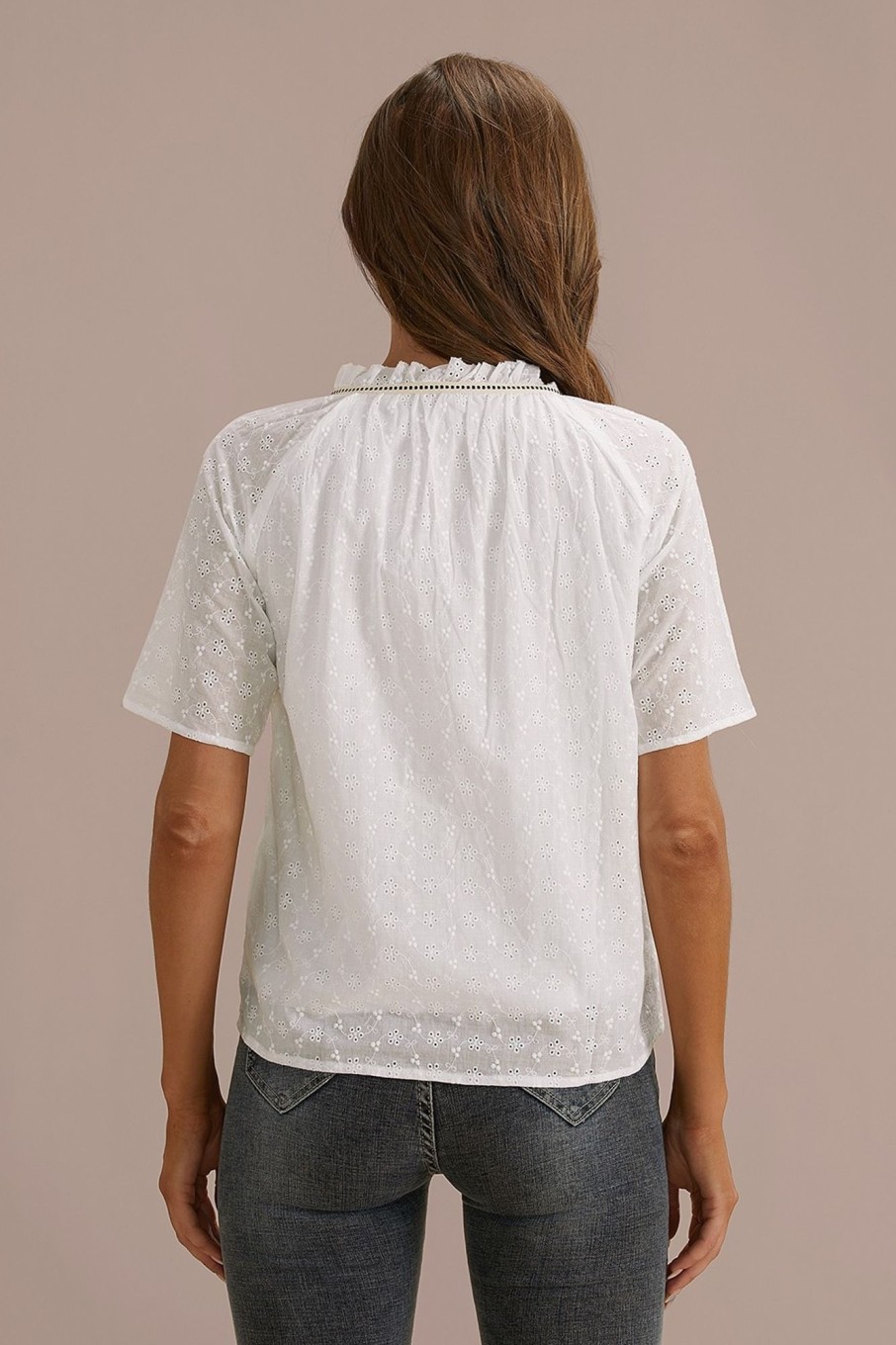 Clearance Short Sleeve V Neck Cotton Top White