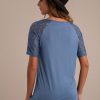 Best Round Neck Lace Sleeve Top Blue