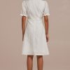 Online Textured Puff Sleeve Midi Dress White