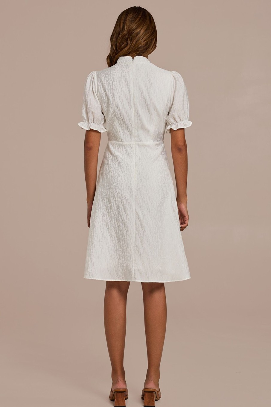 Online Textured Puff Sleeve Midi Dress White