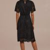 Best Lace Short Sleeve Round Neck Midi Dress Black