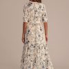 New Floral Half Sleeve V Neck Maxi Dress White