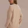 Clearance Textural Stitch Knit Polo Collar Sweater Loungewear Top Tan