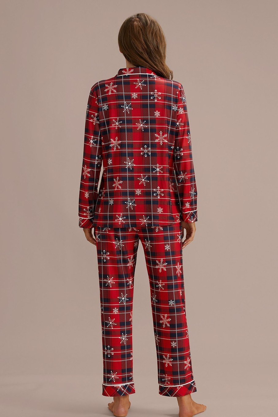 New Americana Plaid Snowflake Long Sleeve Collared Neck Pj Set Multi