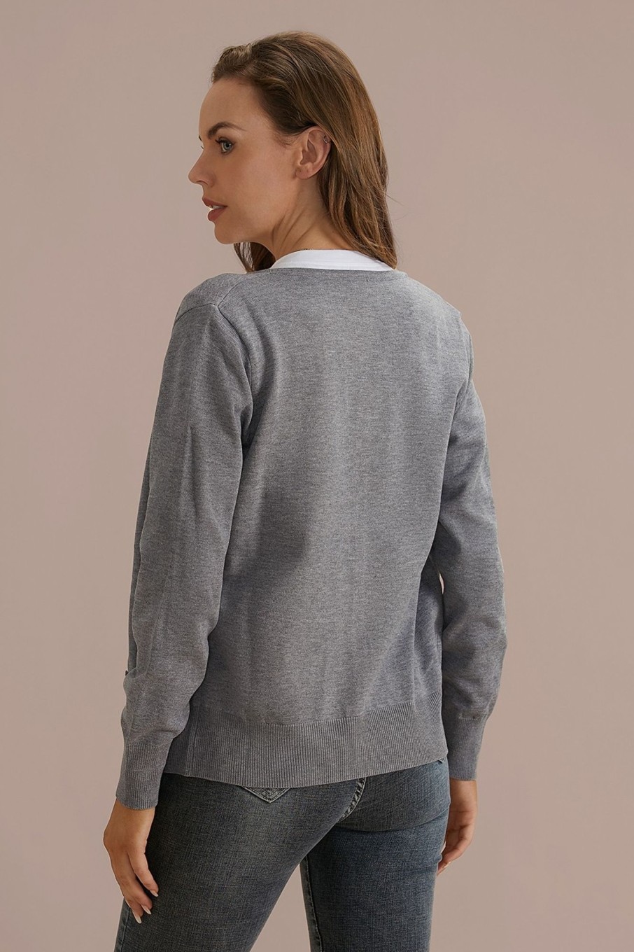 Best Long Sleeve Buttons Soft Casual Top Gray