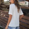 Clearance Short Sleeve V Neck Button Down Shirt White