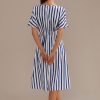 Wholesale Short Sleeve V Neck Midi Dress With Pockets Sailor Stripe