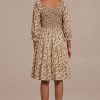 Hot Floral Square Neck 3/4 Length Sleeve Smocked Tiered Midi Dress Multi