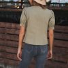 New Short Puff Sleeve Square Neck Buttons Shirt Olive