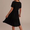 Clearance Short Sleeve Round Neck Midi Dress With Pockets Black