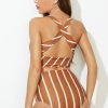 Hot Red Cross Wide Straps High Waist Bikini Set Stripe