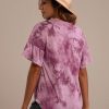 Hot Tie Dye Short Ruffle Sleeve Round Neck Blouse Top Purple