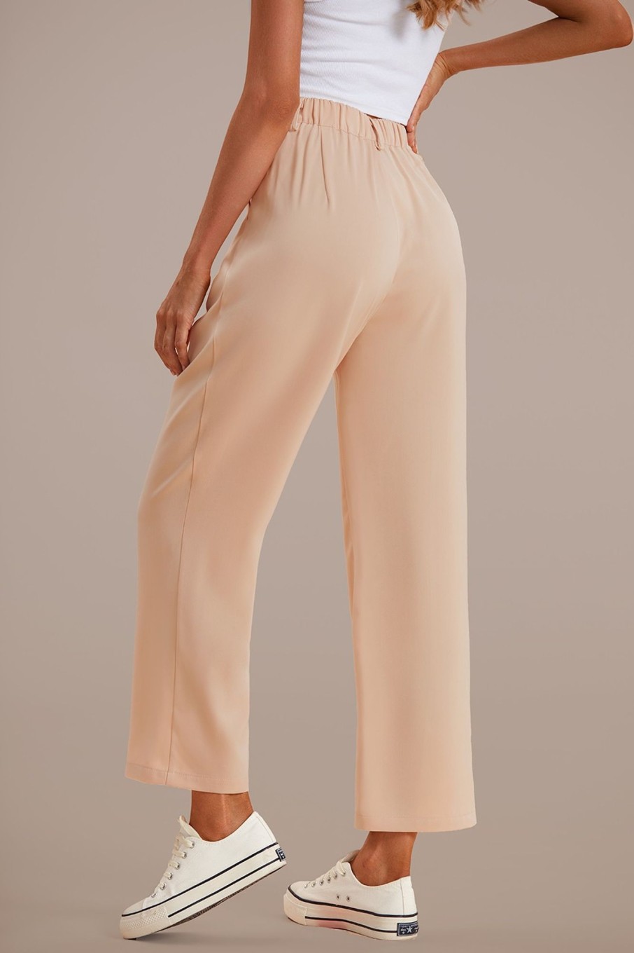 Online High Waist Wide Leg Trouser Pants Taupe