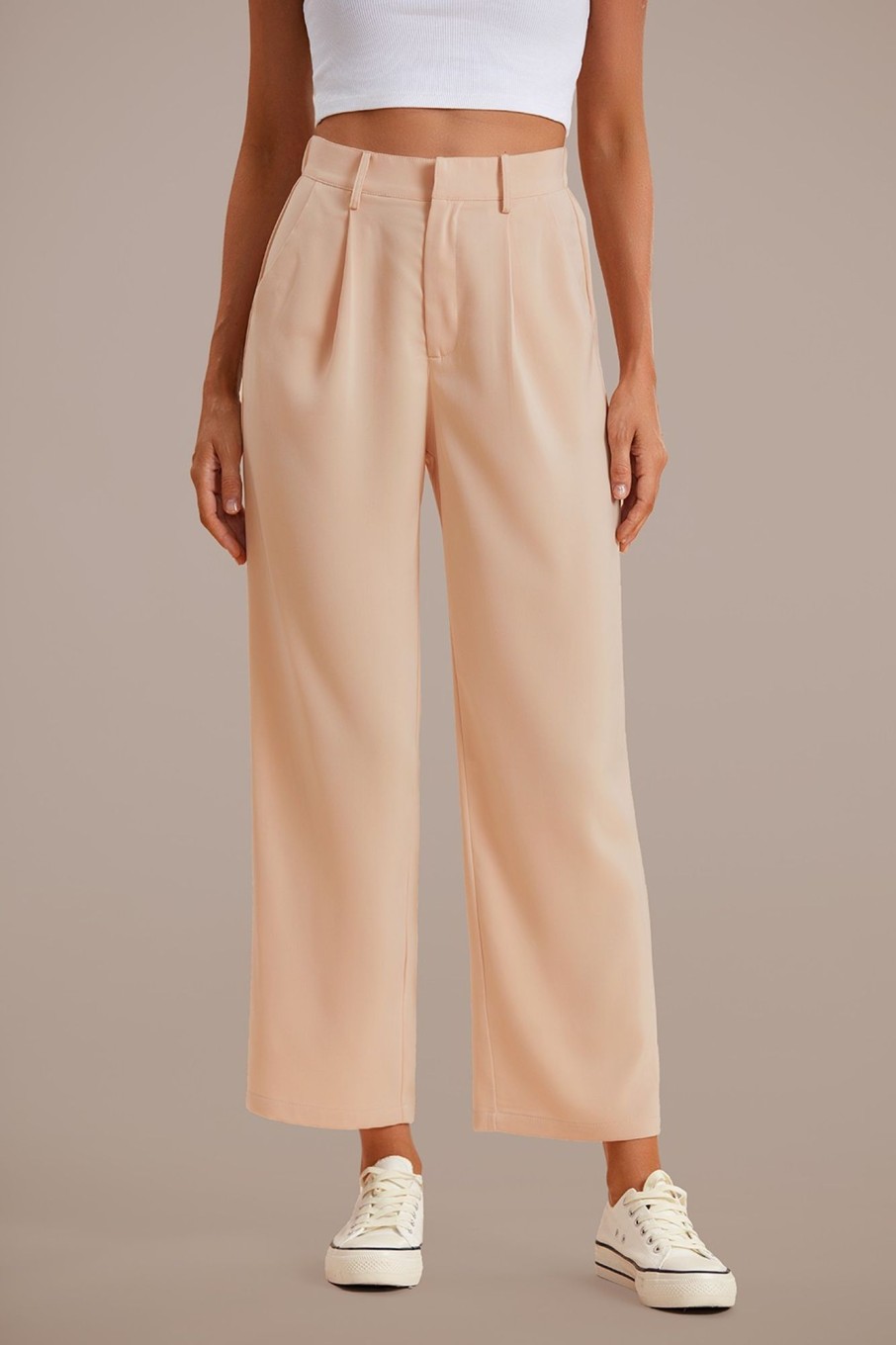 Online High Waist Wide Leg Trouser Pants Taupe