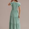 Online Ruffle Sleeve High Neck Smocked Tiered Maxi Dress Sage