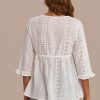 Wholesale Round Neck 3/4 Sleeve Flared Hem Blouse White